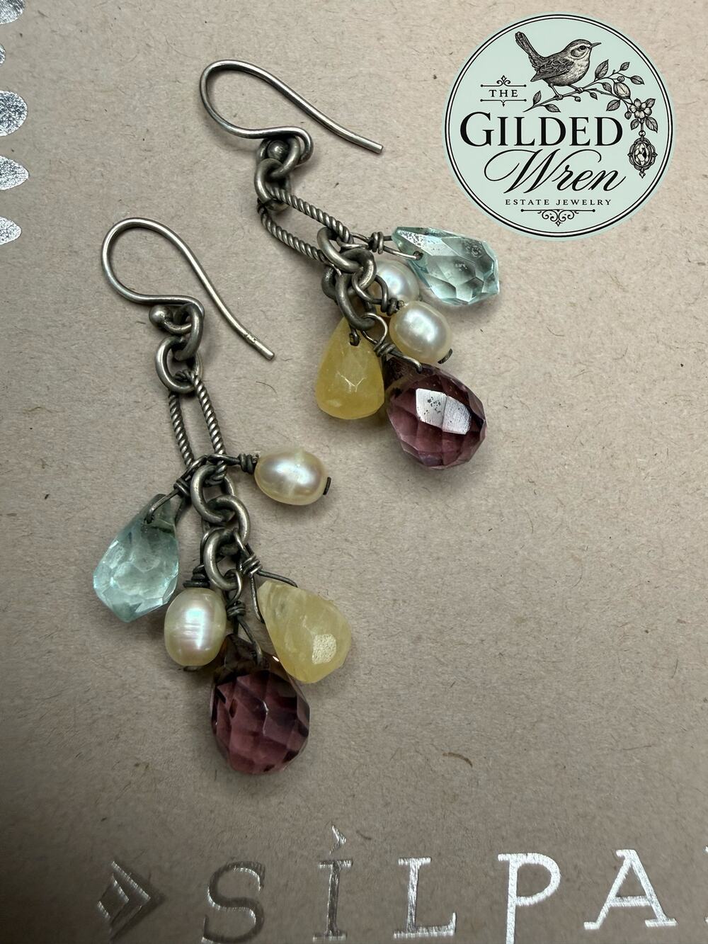 Silpada W1246 Sterling Silver Pearl Glass Cluster Dangle Earrings 2.4”
